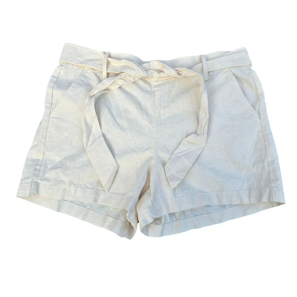 J. Crew‎ Linen Cotton Blend Tie Waist Shorts Ivory Cream Women's Size 12